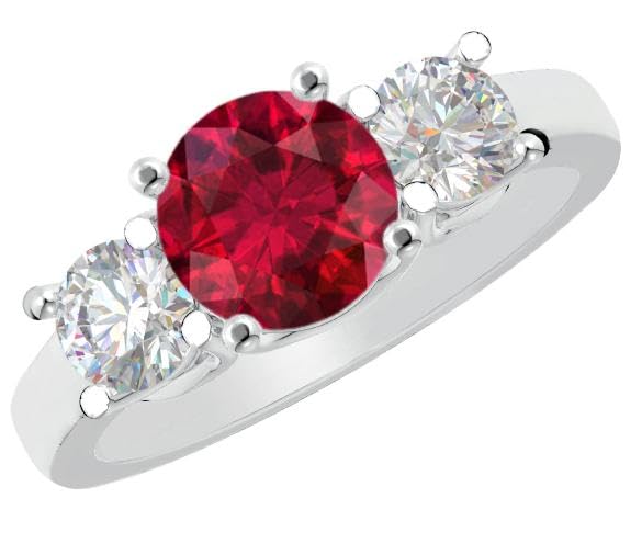 1-6 Carat Round 14K White Gold LAB GROWN Gemstone and LAB GROWN Diamond Engagement Ring (1ct Center, AAAA Heirloom Quality)