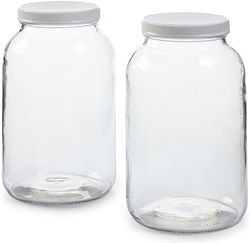 Large Glass Jars with Lid - Wide Mouth 1 Gallon Glass Jar with Lid - Glass Gallon Jar for Kombucha & Sun Tea - Gallon Mason Jars are Large Glass Jars with Lids 1 Gallon for Food Storage - 2 Pack