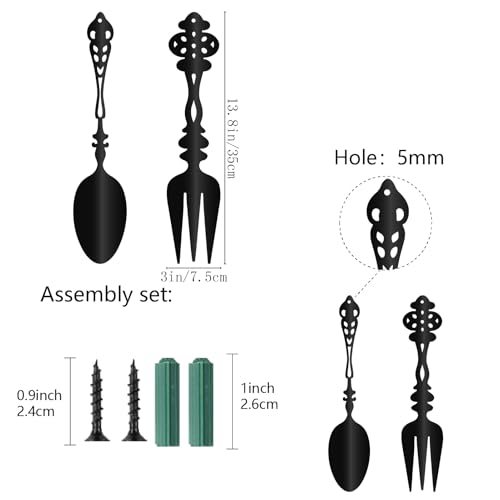 CREATCABIN 2Pcs Fork Spoon Metal Wall Art Kitchen Wall Decor Big Black Iron Tableware Cutlery Cooking Sign Rustic Farmhouse Hanging Sculpture Ornament for Home Dining Room Decorations 13.8 x 3 Inch by CREATCABIN - Used condition - Image 2