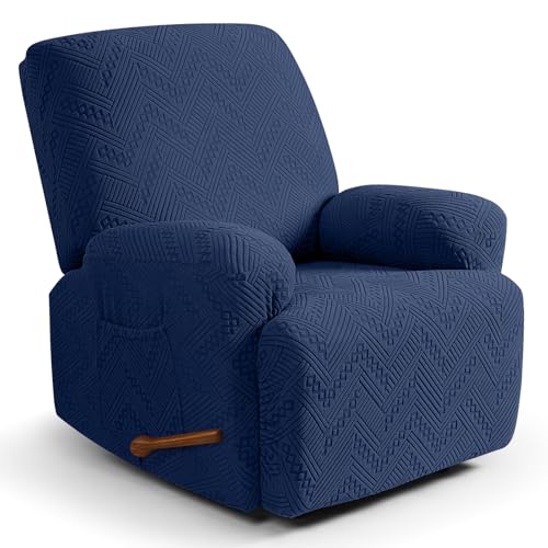 Image of Ruaozz Recliner Sofa Covers Recliner Chair Covers Recliner Covers for Reclining Chair with Pockets Washable Furniture Protector with Elastic Bottom (1 Seater, Dark Blue)