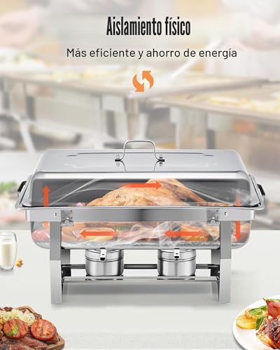 Chafing Dish 9L con 2 recipientes de acero inoxidable para calentar buffet 8