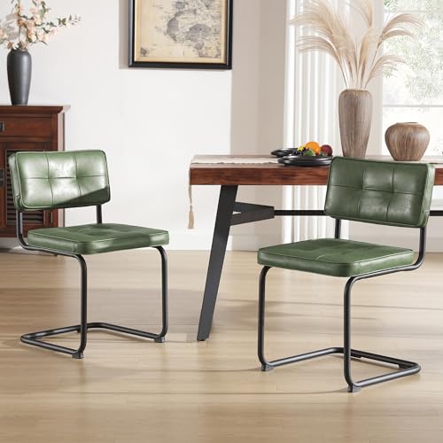 Image of Zesthouse Cantilever Dining Chairs Set of 2, Faux Leather Black Leg, Green
