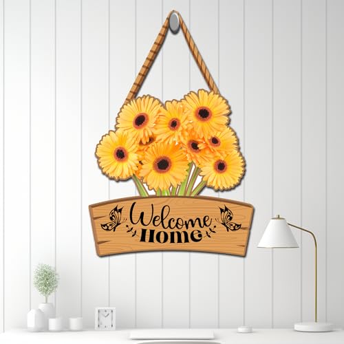 Image of GENXTRA Floral Welcome Home Wall Decor - Wooden Hanging Sign with Sunflower Style Blooms for Home Entrance gifting etc (Warm Bloom)