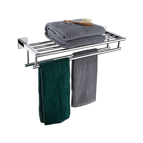 KOKOSIRI Bathroom Towel Rack Towel Holder 20 Inch Towel Shelf with Double Towel Bars Wall Mounted SUS 304 Stainless Steel, Polished Chrome, B6005CH-L20