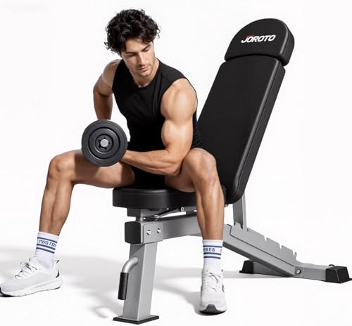 JOROTO Commercial Adjustable Weight Bench - 1300LBS Heavy Duty Workout Bench for Strength Training, Decline/Flat/Incline Bench Press with 34" Extra-Long Backrest & Wheels for Full Body Exercise by JOROTO - Used condition - CA$248.39