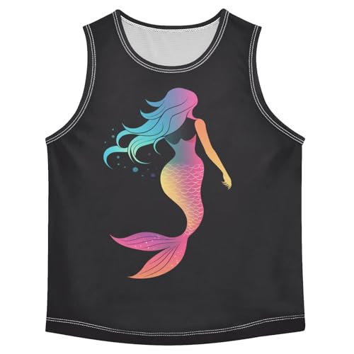 Boys Tank Top Shirts Mermaid Tail Colorful Gradient Sleeveless T-Shirts Crew Neck for Kids Clothing Children