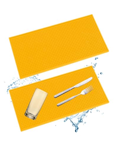 FUGLUS Juego de 2 alfombrillas de goma de 30 x 15 cm para bar, cocina, café, café, secado rápido, para bar, cocina, cafetería, restaurante, mostrador (Amarillo)