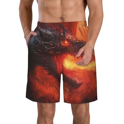 Black Dragon Breathing Fire Fantasy Dark Men's Quick Dry Swim Shorts, Mesh Lined Beach Trunks with Pockets4