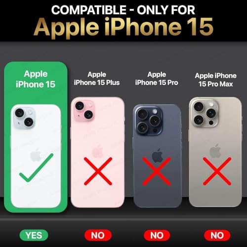 Image of WOW IMAGINE Back Cover for iPhone 15 | Shockproof Tough Leather Texture Hard Mobile Case | Ultra Slim Non-Slip Grip | Inner Velvet Fabric | Metal Camera Ring - Black