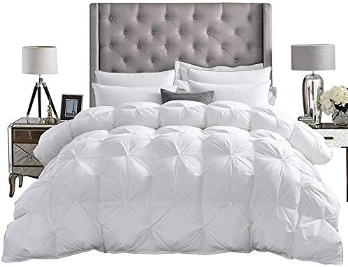 Luxury 600 GSM White Down Alternative 5 Pieces Quilted Pinch Pleated Comforter Set ( Comforter + 4 Pillow Cases ) 1200 Series Egyptian Cotton Duvet Insert Super Queen