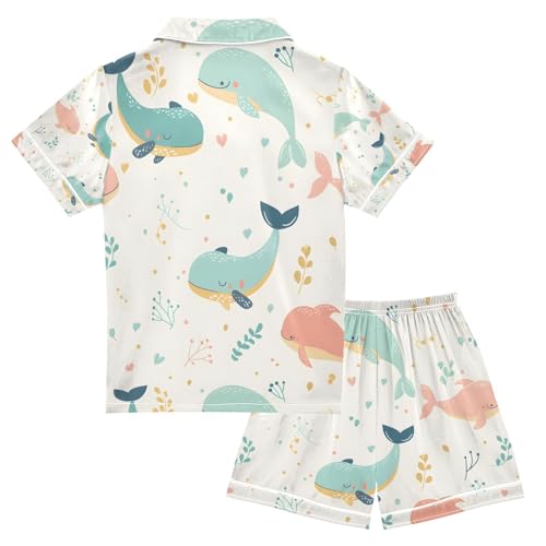 senya Cute Whale on Leaves Satin Summer Pajama Sets Silk Short Sleeve Button Down Sleepwear2