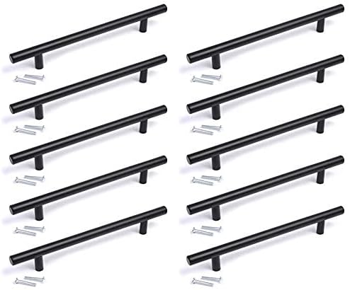 BSM Marketing T bar Handle knob Black Finish Kitchen Bedroom Bathroom (10, 64mm Hole Centres)