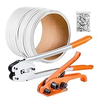 VEVOR 4 tlg. Umreifungsset mit Umreifungsband, Manuelle Umreifungsgerät mit 100 m PET Band, 100 Metallklammern & Schneider, Ideale Werkstattausstattung für industrielle Verpackung, Transport & Lager