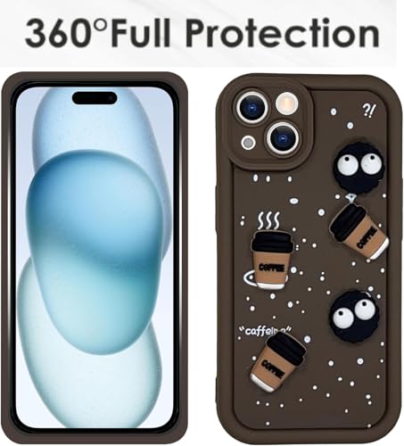 Image of GoldKart Back Case Cover Compatible for iPhone 15 Plus | Cute Fun Cartoon 3D Ball Coffee Silicone Case | Full Body Protection Back Cover for iPhone 15 Plus - Brown