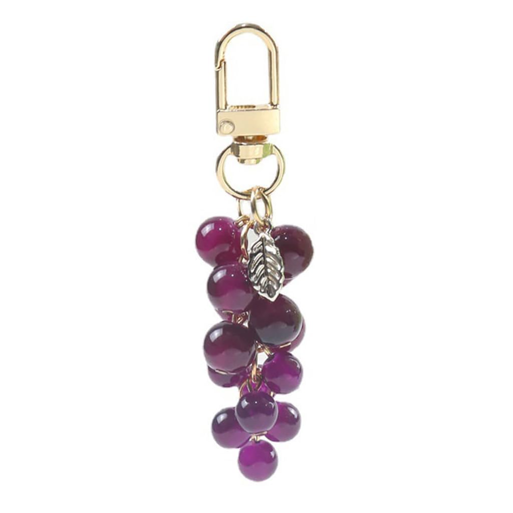Asukohu Key Chains for Women, Crystal Grape Charm Keychain Sweet Cool Simulated Fruit Keyring Pendant Bag Hanging Ornament Women Backpack Decorations