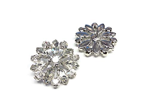 FILMODA Boutons Bijou Haute Mode Base Argent Navette Cristal CM 3