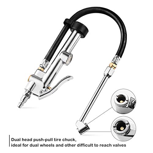 image for CZC AUTO Tire Inflator Air Pressure Gauge with Rubber Hose, 10-120PSI 