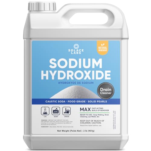 Drain Clean: Sodium Hydroxide by Solace Labs, Concentrated , Food Grade | Caustic Soda, Lye | All Purpose Soap Making, Cleaner, Drain Cleaner | Fine Granules (2lb (907g))