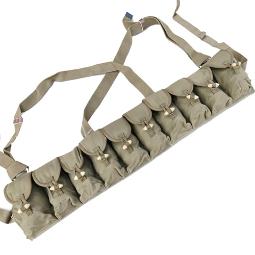 DraCra 10 Pouch Magazine Holder 56 Type Rifle SKS Chest Rig Bandolier Pouches Canvas Tactical Stacker Mag Pouch Magazine Pouch for SKS Type 56 Carbine Stripper Clip Usgi Mags Original Military Surplus