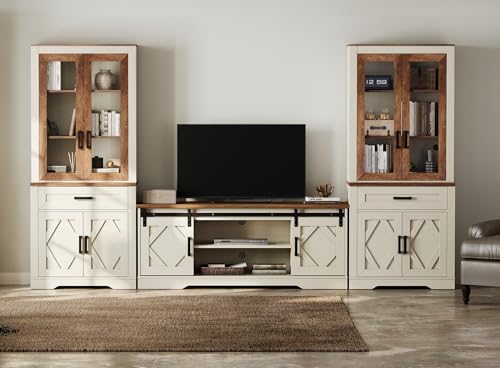 Image of WAMPAT Farmhouse Entertainment Center with Bookshelves for 65 inch TV