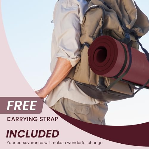 Signature Fitness Yoga Mat,Pilates & Exercise Mat,Extra Thick 1" High-Density Foam Workout Mat with Easy-Cinch Carrying Strap for Home & Gym Workouts,Burgundy by Signature Fitness - Image 7