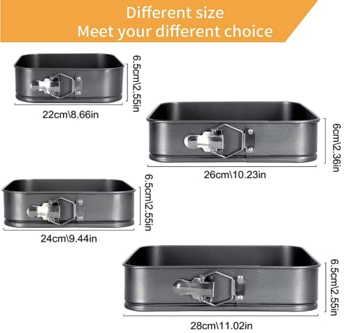 Cake Square Pan Sets For Baking + Cake Decorating Supplies: 4 Non-Stick Springform Pans Set (8.5,9.5, 10, 11 Inches), Icing Tips, Cake Leveler – Multi-Functional Leak-Proof Cheesecake Pan & Ebook #TOP1