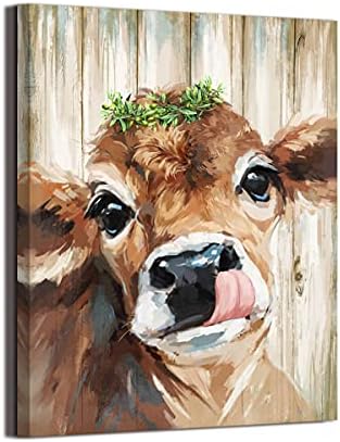 Country Farmhouse Bathroom Cute Cow Decor canvas print picture wall art retro style nice present Placed in Home Bedroom Office Study fireplace kitchen Bedroom Dining Room