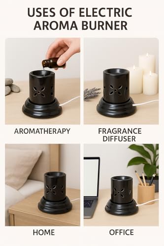 Image of Indian Fragrance Ceramic Electric Aroma Diffuser Lamp| Oil Burner Night Lamp for Home, Bedroom & Office | Decorative Fragrance Diffuser with Warm Light (White, Rose)