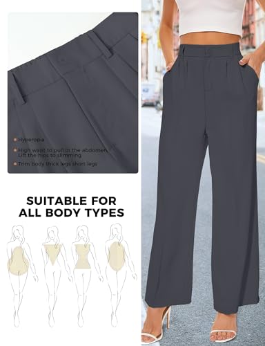 Buauty Women Straight Wide Leg Dress Pants for Women High Waist Office Business Casual Trousers Pants with Pockets 2025 Dark Gray4