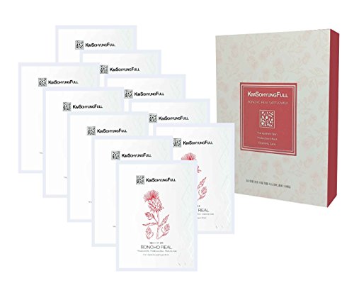 [KimSohyungFull] BONCHO Real Safflower Sheet Mask (23ml x 10 packets) - Contains 4% Real Natural Safflower Petals, Innovative 3-layer 100% Natural Botanical Sheet, Anti-Aging