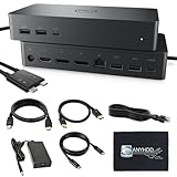 UD22 Dell Docking Station Dual Monitor Bundle - USB-C/USB-A Universal Dell Dock for Laptops Comes with 130W Adapter + Anyhdd HDMI, DisplayPort, USB-C Cables & Cloth - Supports Dual/Triple/4 Monitors