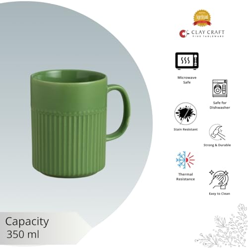 Image of Clay Craft Fine Ceramic Crimson Microwave Safe Coffee & Milk Mug, 350Ml, 1 Piece, Green, Mug for Coffee, Ideal for Gifting, Perfect for Home & Office