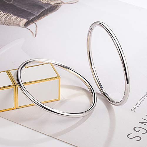 Dankadi Fashion Smooth Moments Charm 925 Sterling Silver Bracelet Minimalist Diy Women 4Mm Bangle Diameter 60-65 Mm Jewelry Gift (2 Piece, Diameter 60 Mm) #TOP7
