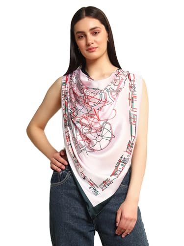 Image of Ravaiyaa - Attitude is everything Women Silk Digital Print Large Square Scarf Breathable Lightweight Neckerchief Printed Headscarf 40 inch x 40 inch Inch
