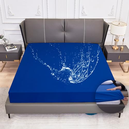 Arcona Matratzenschoner wasserdicht 140x200, Inkontinenz Spannbettlaken, Atmungsaktive Matratzenbezug, wasserdichtes Bettlaken Nässeschutz, Waschbar Spannbetttuch Royalblau