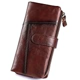 Tuskd land Women's Leather Wallet with RFID Blocking, Large Capacity, Zipper Closure, (Coffee)