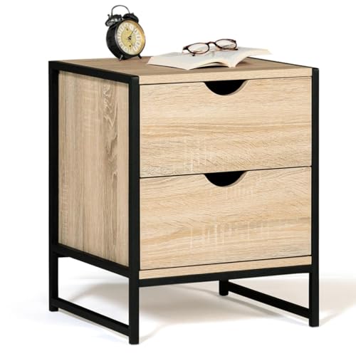 IDMarket – Juego de 2 mesitas de noche Detroit 2 cajones madera y metal, color negro