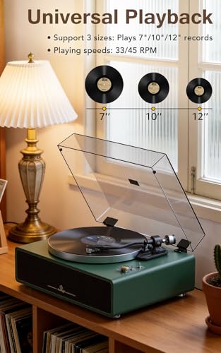 Image of Turntable Record Player with Built-in Speakers, Vinyl Record Player Support Bluetooth Playback Auto Stop 33&45 RPM Speed RCA Line Out AUX in All-in-one Belt-Drive Turntable for Vinyl Records