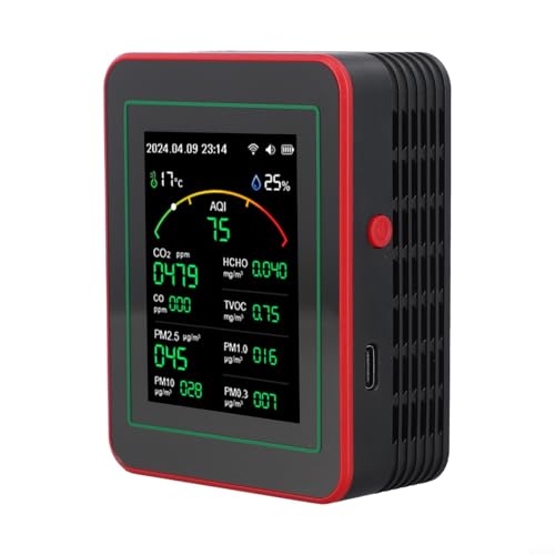 PureBowlic Monitor inteligente de calidad del aire 15 en 1 con aplicación TUYA, sensor AQI HCHO PM en tiempo real, detector portátil para el hogar y la oficina (negro)