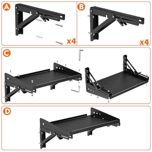 Supports d'étagère pliables rigides pour fixer une table murale rabattable - 8