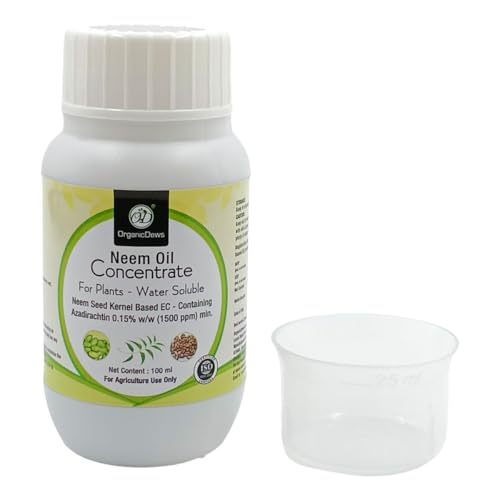 OrganicDews Neem Oil 1500 PPM (Water Soluble) Concentrate for Plants 100 ml with Measuring Cup 25 ml - Controls Garden Insects and Fungus in Plants 100 ml
