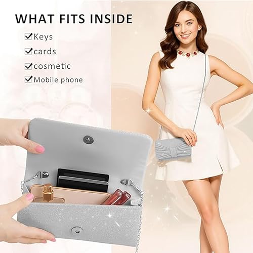 Image of Clutch Purse for Women with Detachable Chain Sparkling Evening Hand Clutch Bags For Wedding Cocktail Prom Party Elegance Charm -21 x 6 x 12 Cm | Clutch Purse