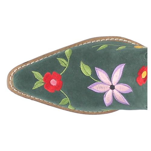 Dingo Womens Flower Power Embroidered Floral Snip Toe Pull On Casual Boots Over the Knee Mid Heel 2-3" - Green - Size 8 M4