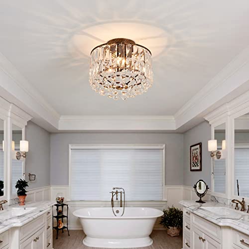 Cvkash 3 - Light Semi Flush Mount Bronze Crystal Ceiling Light Matte Antique Modern Chandelier Fixtureceiling Lamp For Kitchen Closet Bathroom Bedroom Dining Room Hallway #TOP6