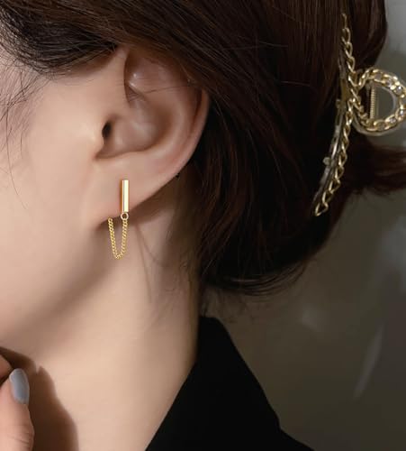 Reffeer Solid 925 Sterling Silver Bar Chain Dangle Earrings Drops for Women Teen Girls Bar Drop Earrings Chain Studs2