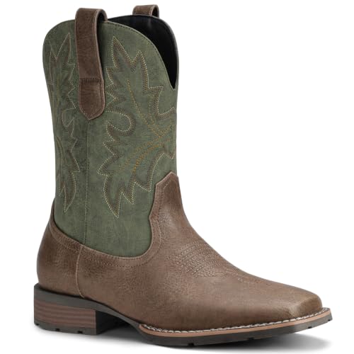 Image of Lumeheel Cowboy Boots for Men - Western Men's Boots with Classic Embroidered, Slip on Square Toe Boots, Slip Resistant Country Boots Chunky Heel Ankle, Durable Short Boots for Spring Fall