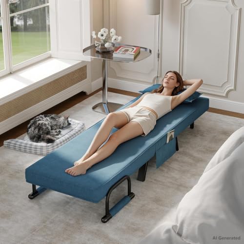 Image of TYBOATLE Sleep Chair, Folding Sleeper Chairs for Adults (Azure Blue)