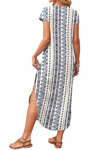 Image of RUMIA Summer Maxi Dresses for Women Cap Sleeve Long Sundress with Pockets