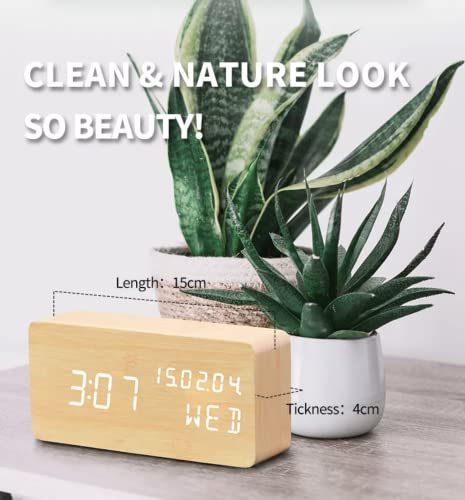 Pokanic Wood Digital Alarm Clock Desk Time, Date(Mm/Dd/Yy), Day Of The Week, Temperature, Nightlight Large Led Display Portable Lamp Bedroom, Office, School, Home, Livingroom, Room (Bamboo) #TOP2