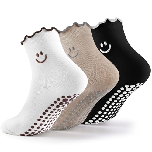 COZYOFFI Grip Pilates Socks Women: Full-Sole Non-Slip Dots Greatly Enhance Foot Traction - Cute Comfortable for Yoga Size 5-9